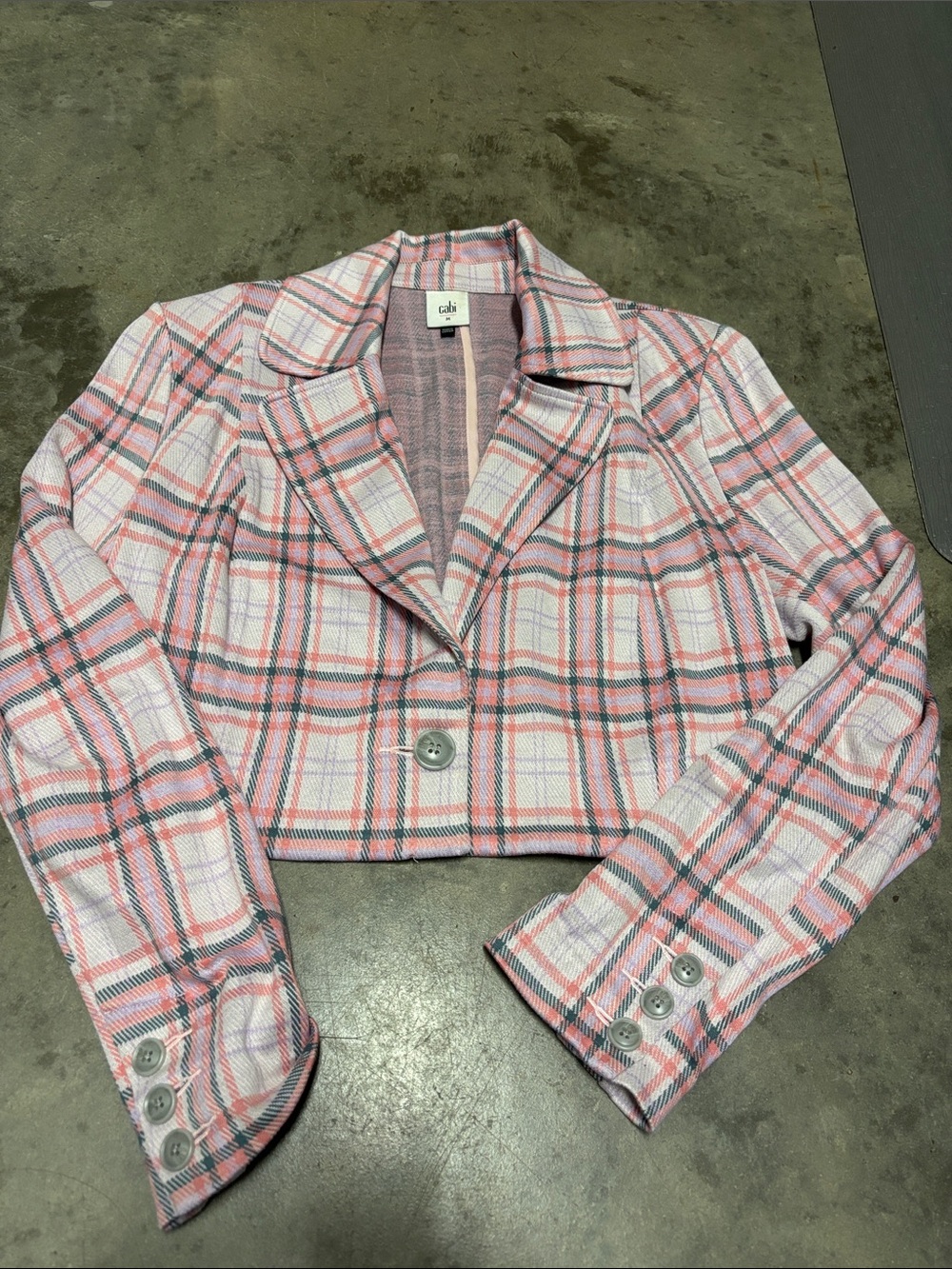 CAbi Pink Plaid Cropped Blazer